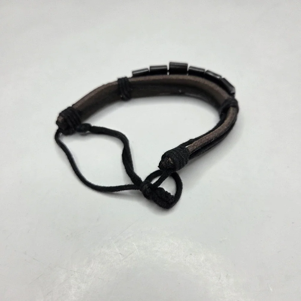 Puerto Rico Flag Bracelet Leather Cord Adjustable Slider Bead Charm Brown Black